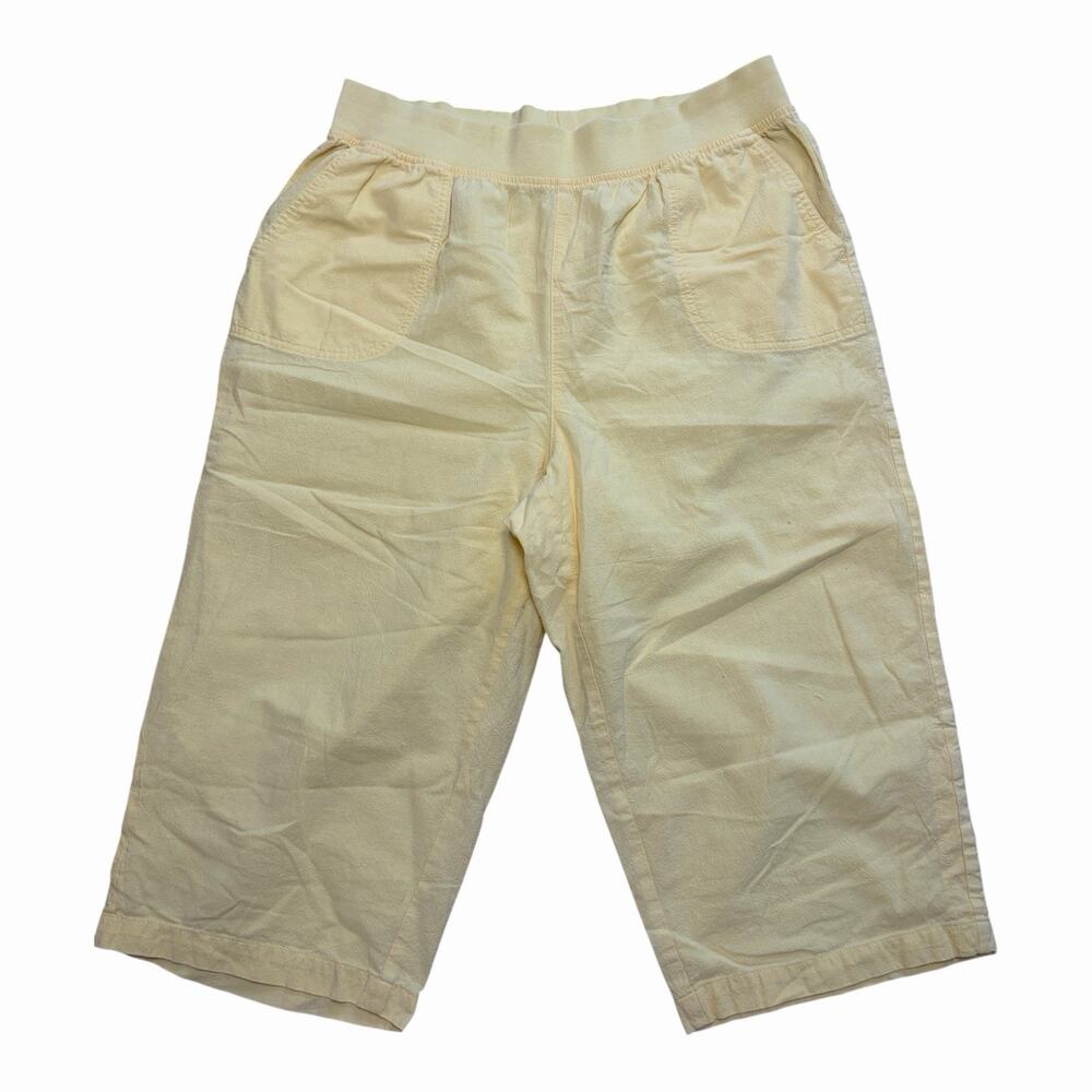 Studio Works Womens L Yellow Cotton Pull On Capri Pants Elastic Waist Pockets